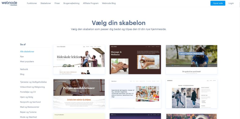 Hjemmeside med booking 4 Webnode hjemmesideprogram skabeloner